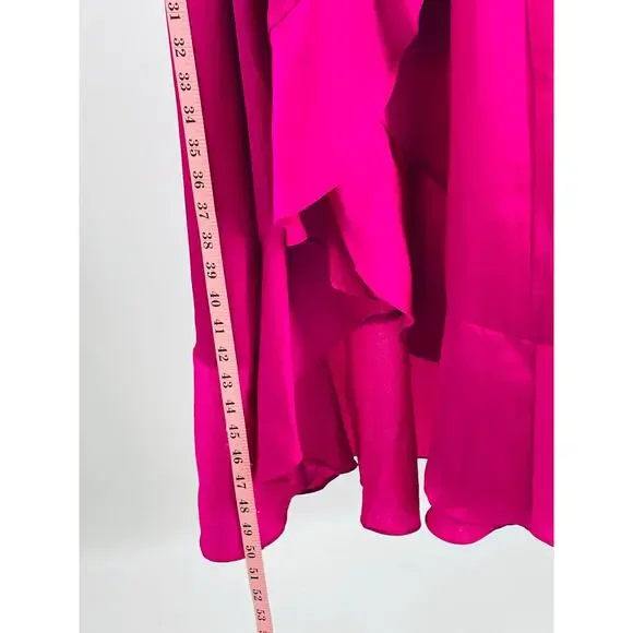 KENSIE SZ 0 xs pink fuschia Ruffle Ruched-Sleeve Faux-Wrap Midi Dress NWT B79 - Picture 5 of 9